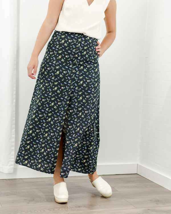 Button Front Floral Skirt