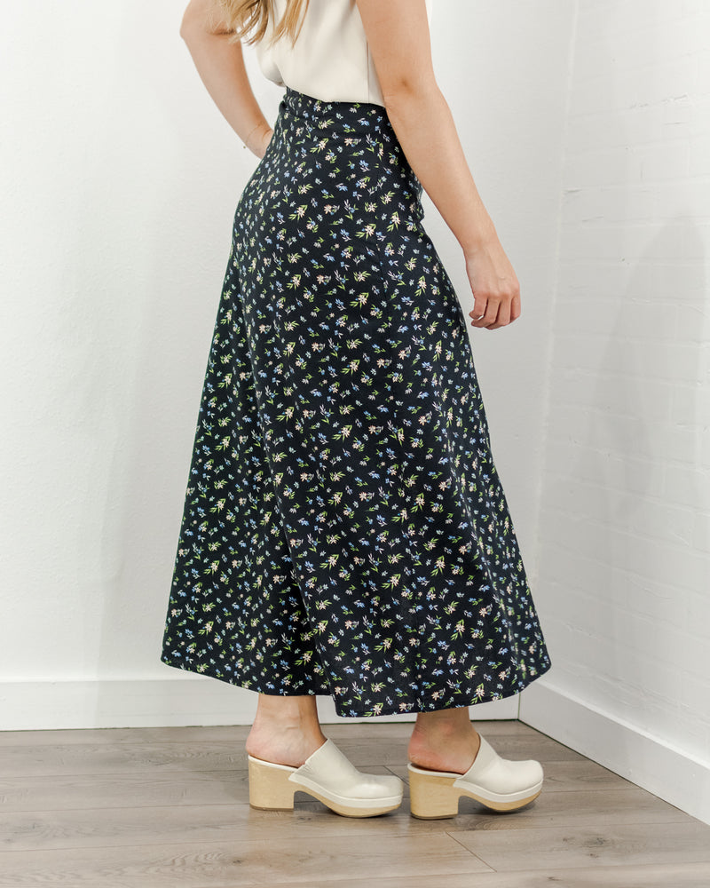 Button Front Floral Skirt