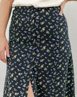 Button Front Floral Skirt