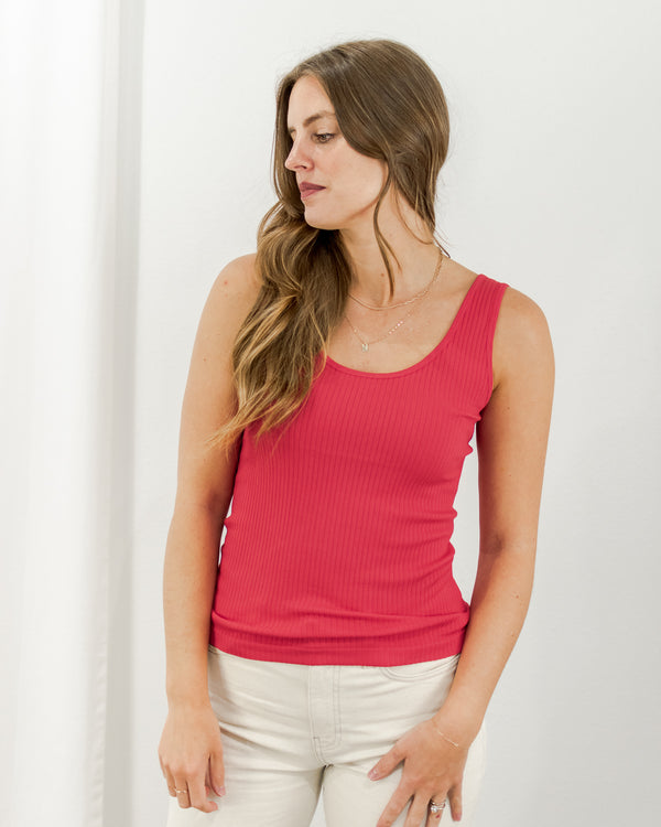  C'est Moi - Ribbed Scoop Tank - Hot Red - CoCapsules
